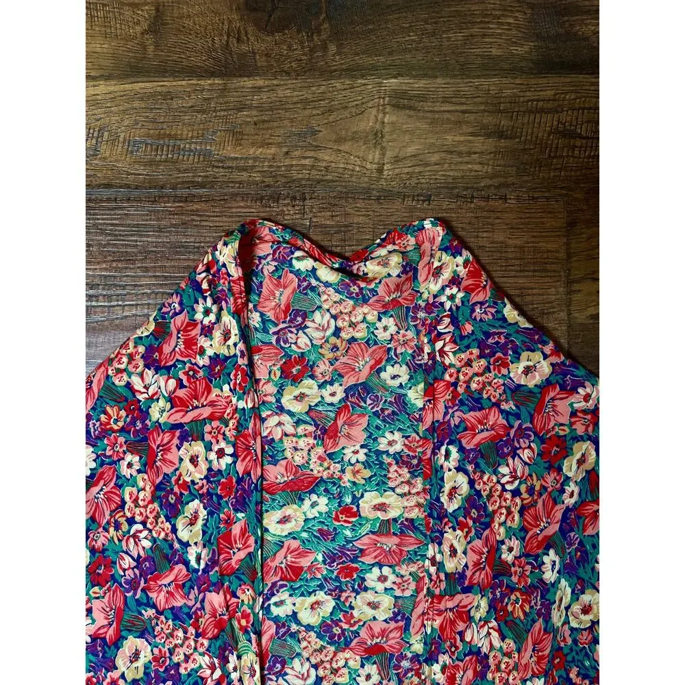 Vintage Cotton Shawl - Autumn Floral Print Ruffle Trim Handmade Wrap